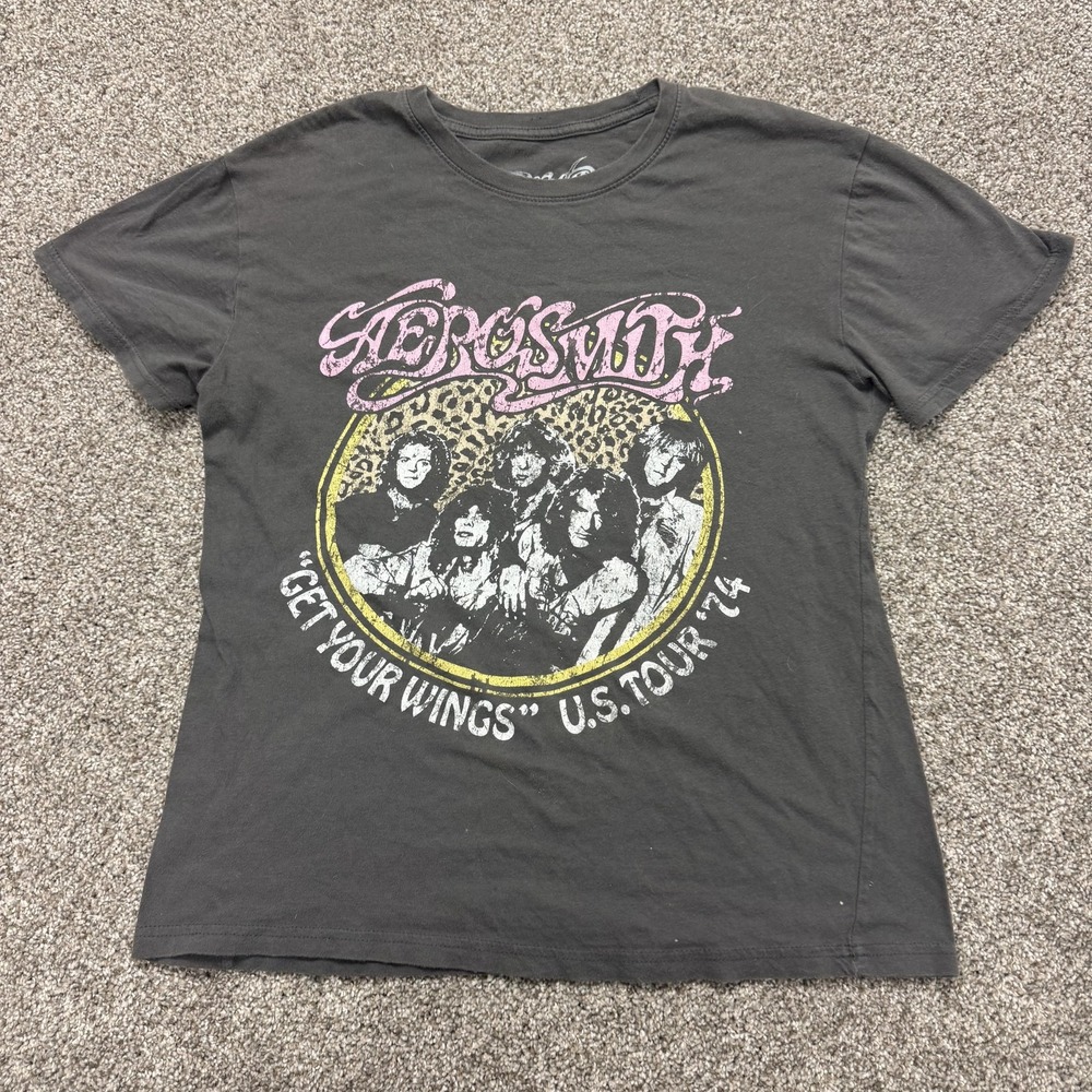 Aerosmith Get Your Wings Tour Shirt Mens Medium Gray Graphic Band Tee T-Shirt